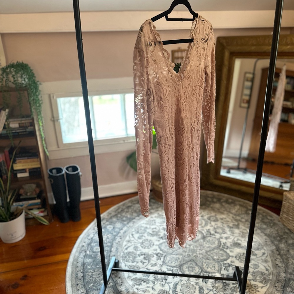 Blush color lace midi cocktail dress